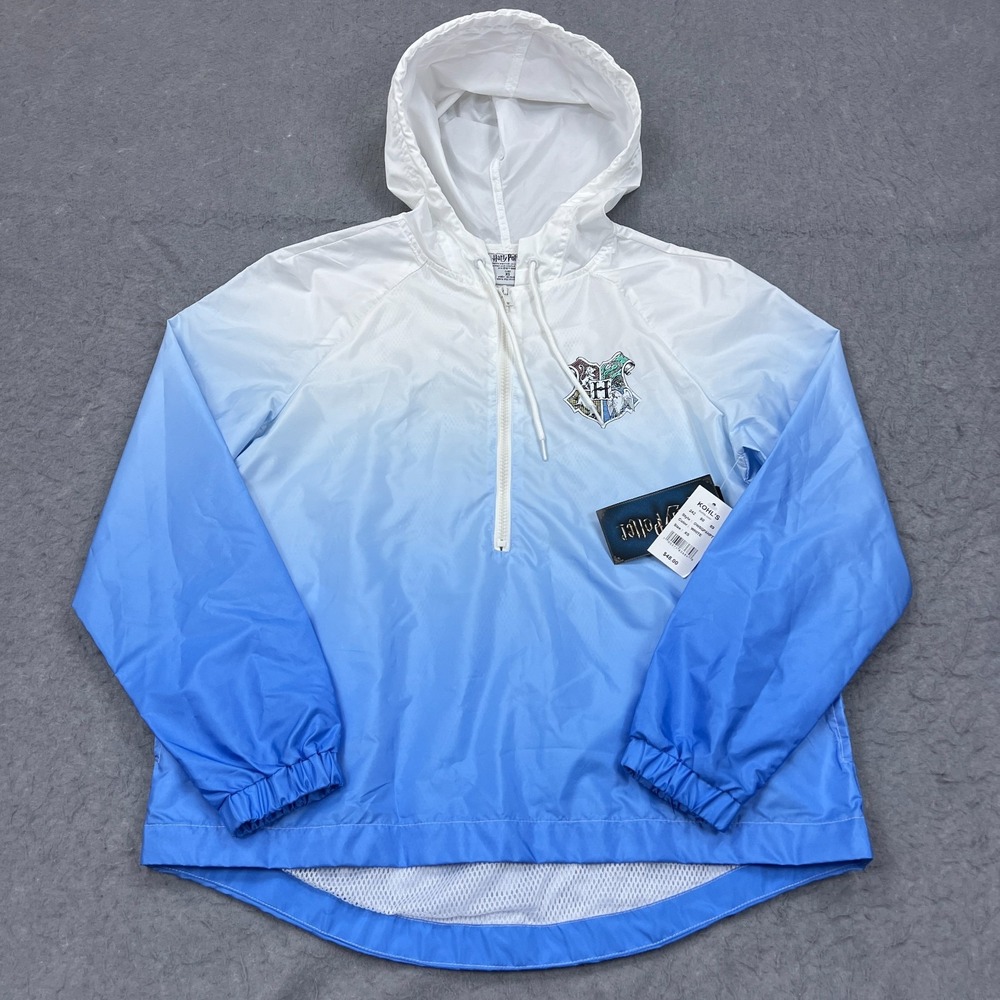 Harry Potter Hogwarts Windbreaker XS Blue 1/2‎ Zip Hooded Lightweight Pullover